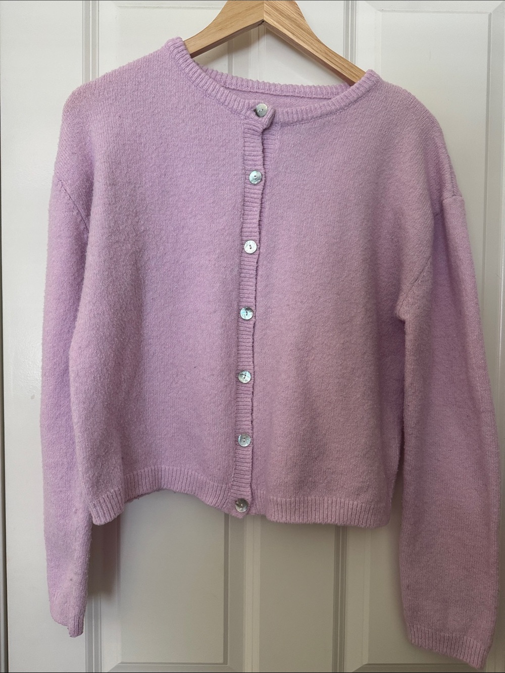 Lilac Crewneck Button-Front Cardigan Sweater - Women - Picture 1 of 2